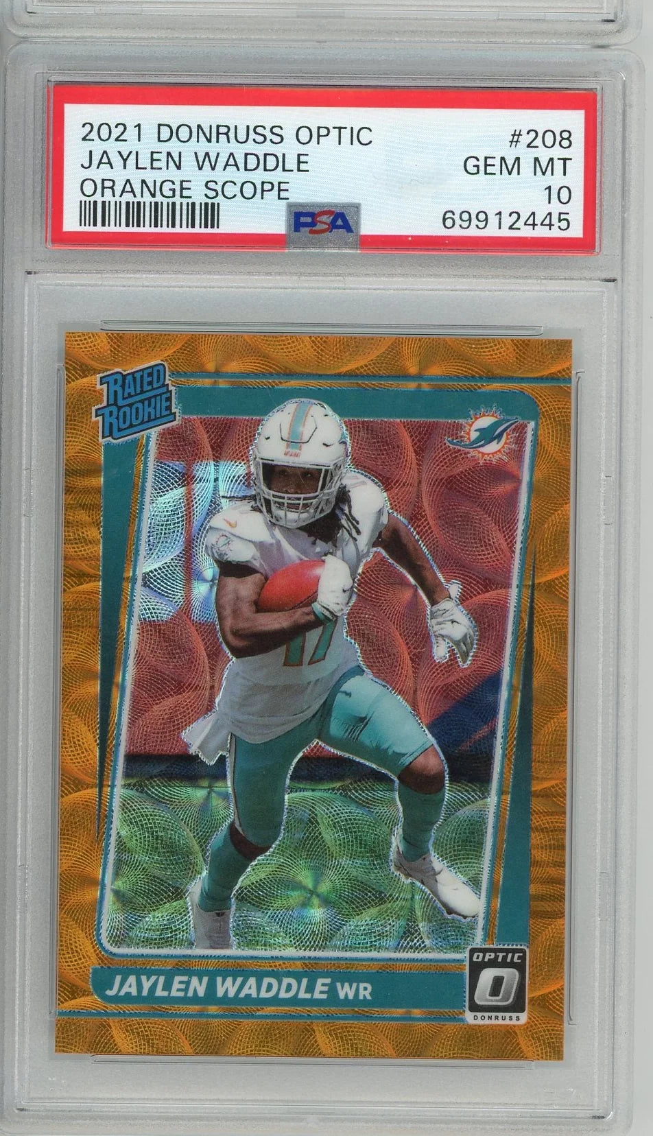 Jaylen Waddle 2021 Panini Donruss Optic Orange Scope rookie card #'d 16/79 PSA 10
