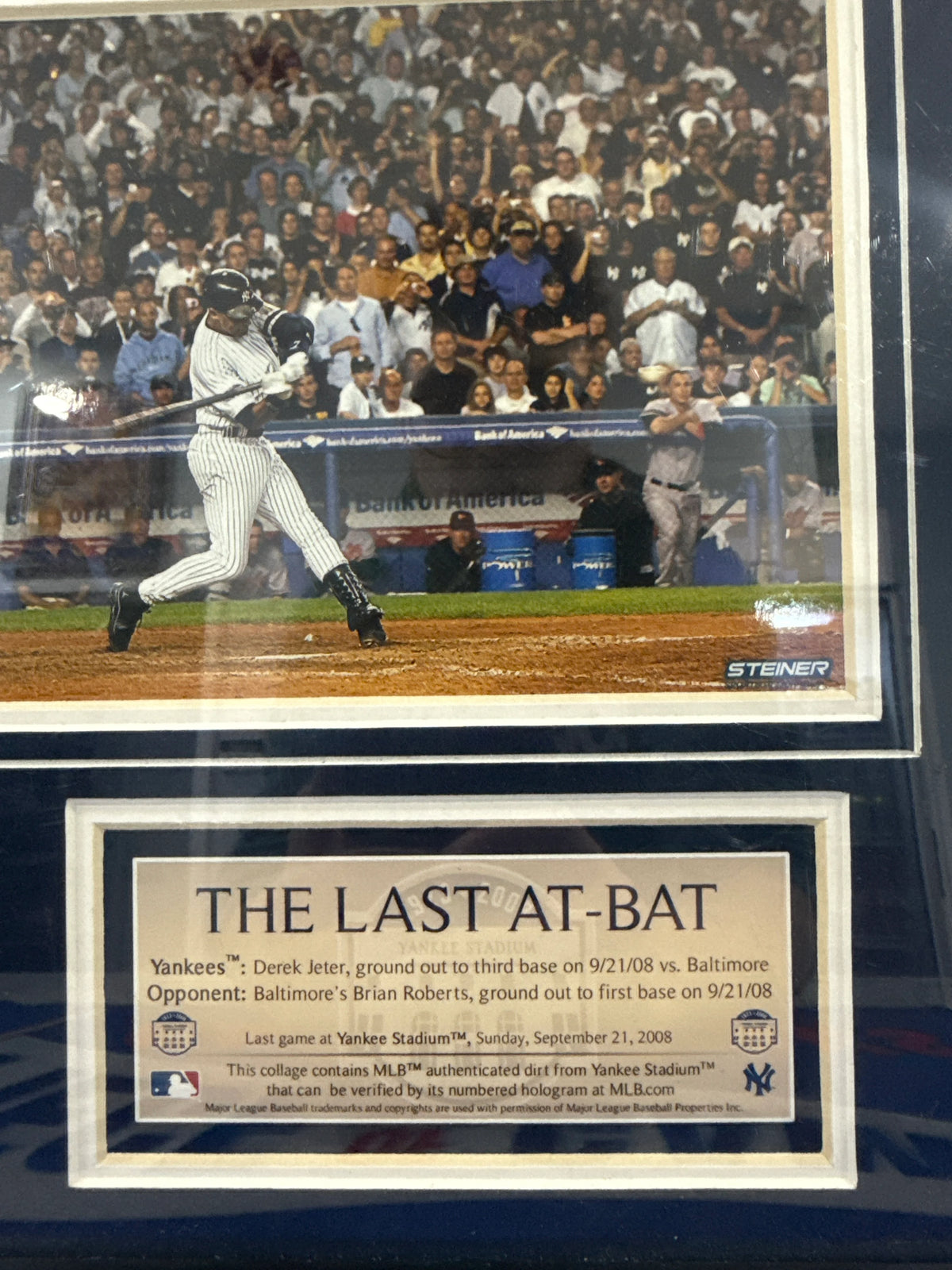 Derek Jeter "The Last At-Bat" Framed Photograph Collage w/ Yankee Stadium Dirt 15.25" x 12.25 " framed