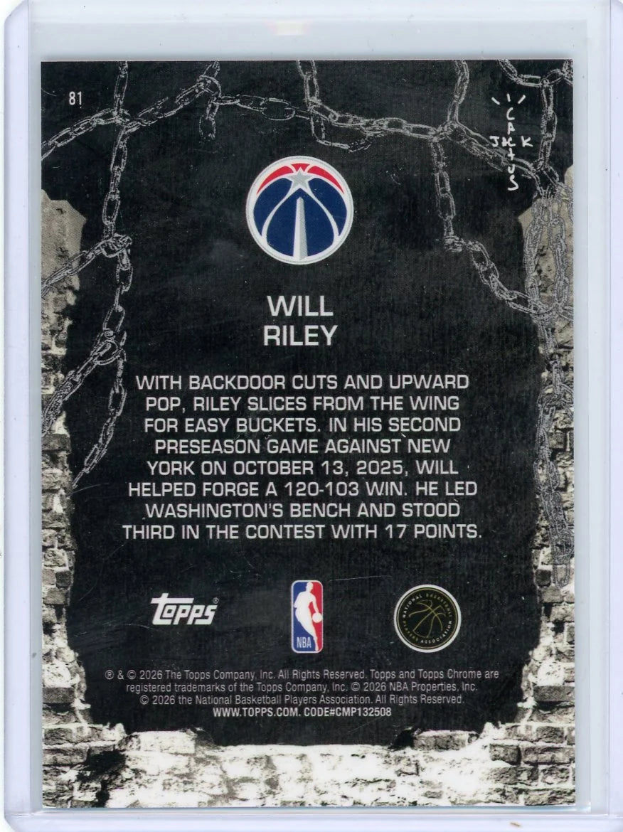 Will Riley 2025-26 Topps Chrome X Cactus Jack Refractor RC #'d 034/125