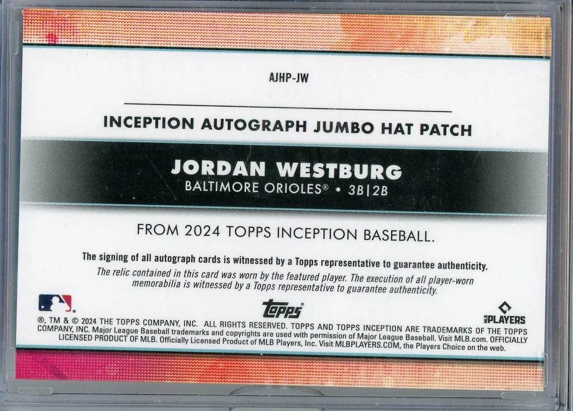 Jordan Westburg 2024 Topps Inception RPA Jumbo Hat Patch #'d 1/5