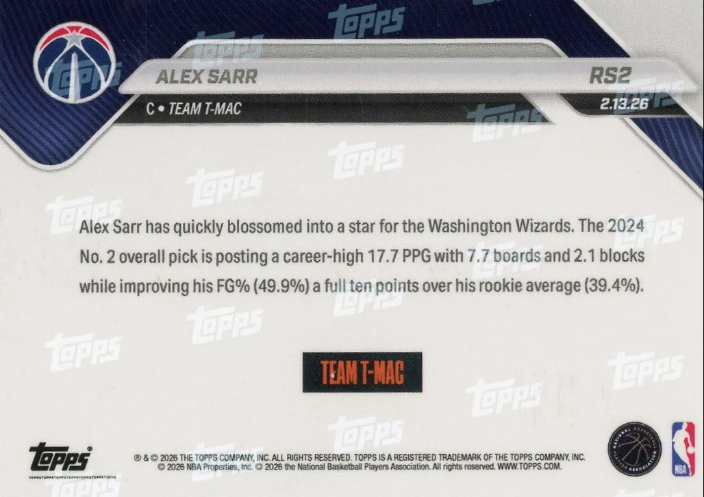 Alex Sarr 2026 Topps NOW Rising Stars #RS2