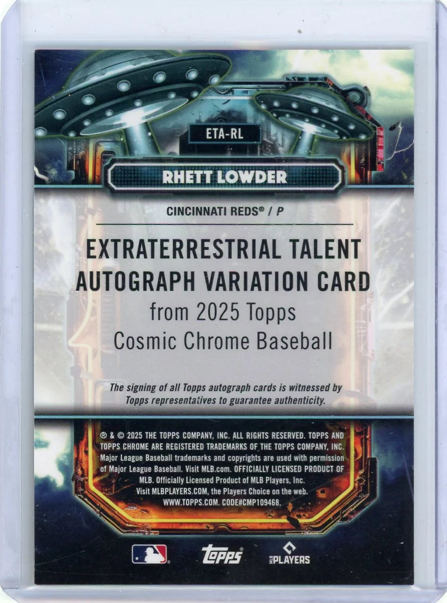 Rhett Lowder 2025 Topps Chrome Cosmic Extraterrestrial Talent Auto Gold Interstellar Refractor #'d 19/50