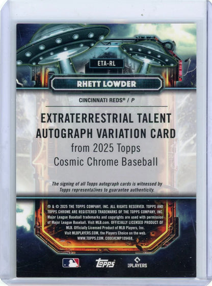 Rhett Lowder 2025 Topps Chrome Cosmic Extraterrestrial Talent Auto Gold Interstellar Refractor #'d 19/50