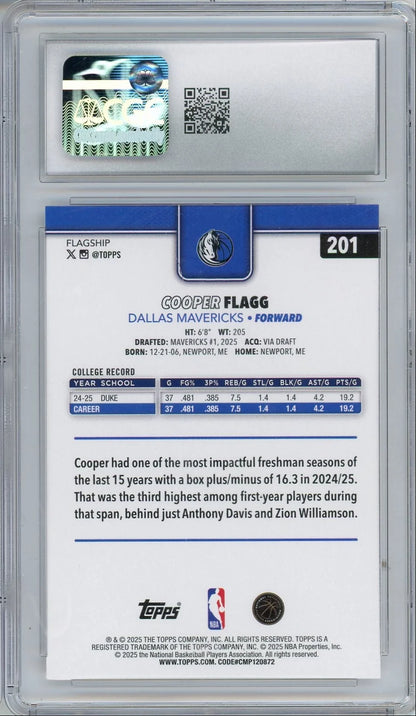 Cooper Flagg 2025-26 Topps RC No. 201 CGC 9.5