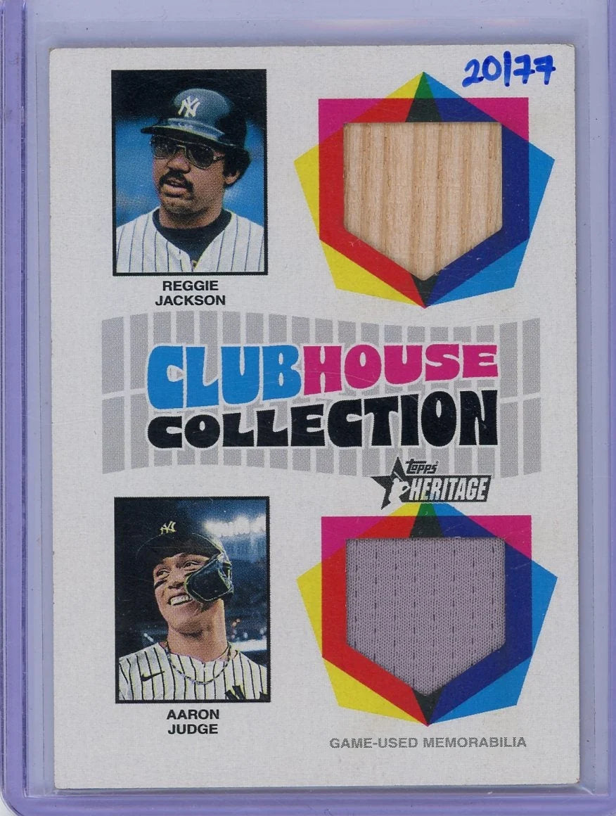 Reggie Jackson Aaron Judge 2026 Topps Clubhouse Collection game-used dual relic #'d 20/77