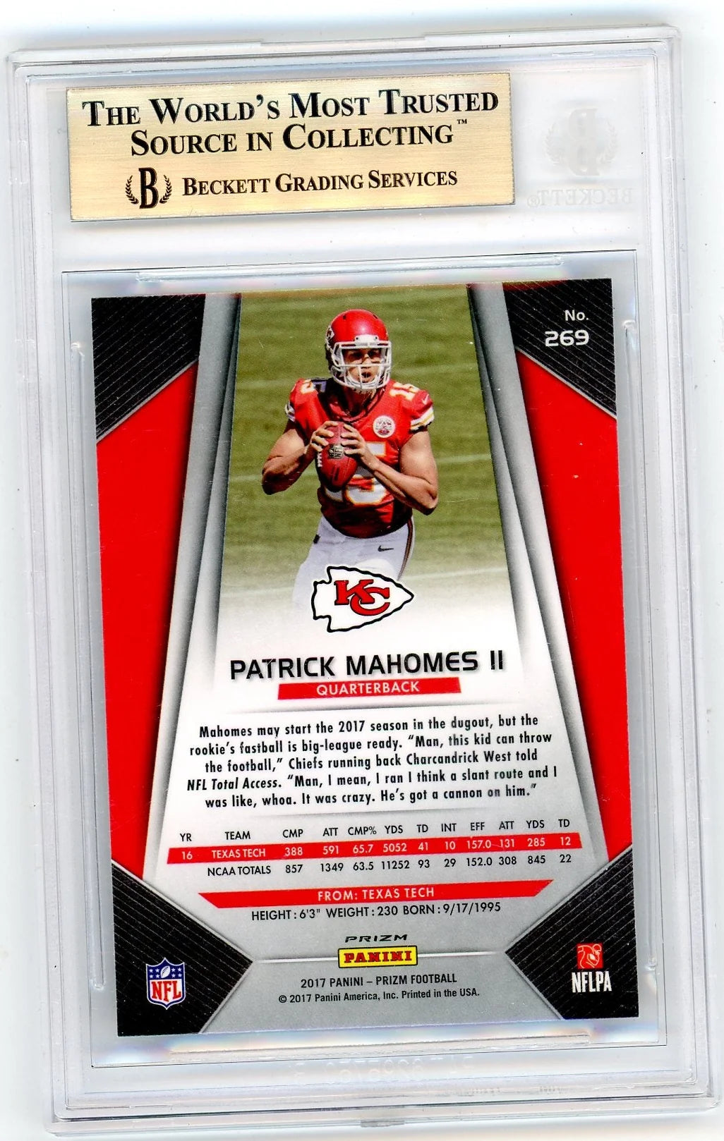 Patrick Mahomes 2017 Panini Prizm Silver Prizm RC BGS 9.5