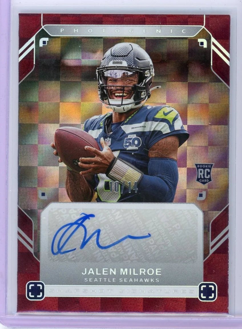 Jalen Milroe 2025 Panini Photogenic Snapshot Signatures RC #'d 10/14