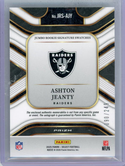 Ashton Jeanty 2025 Panini Select Jumbo Rookie Signature Swatches RPA #'d 090/249