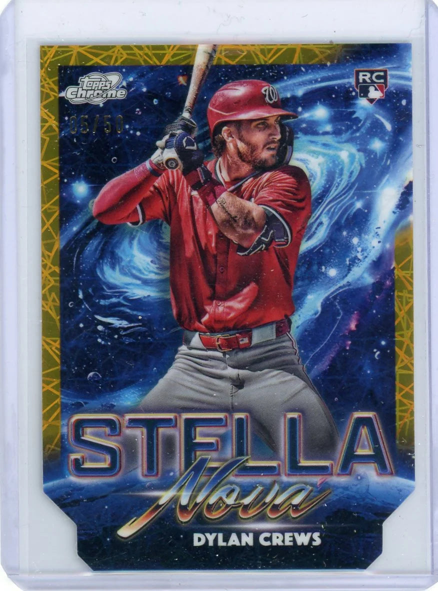 Dylan Crews 2025 Topps Chrome Cosmic Stella Nova Gold Interstellar Refractor #'d 05/50