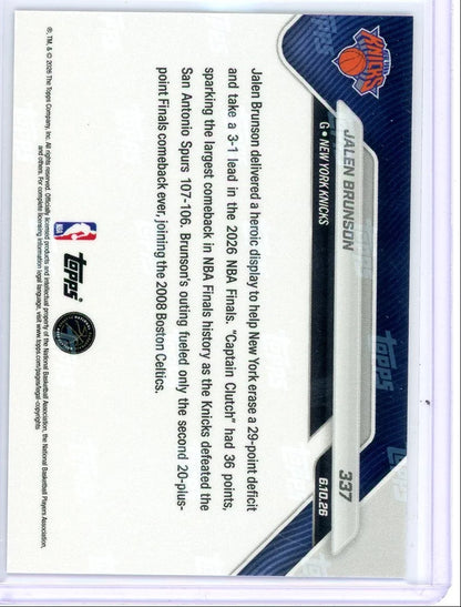 Jalen Brunson 2026 Topps Now Historic Finals Comeback #337