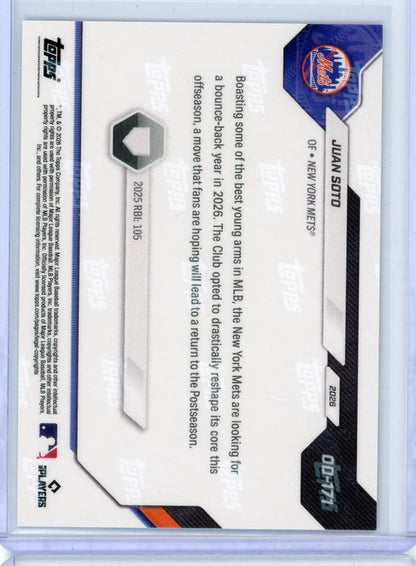 Juan Soto 2026 Topps Now Opening Day Green Foil #'d 05/99