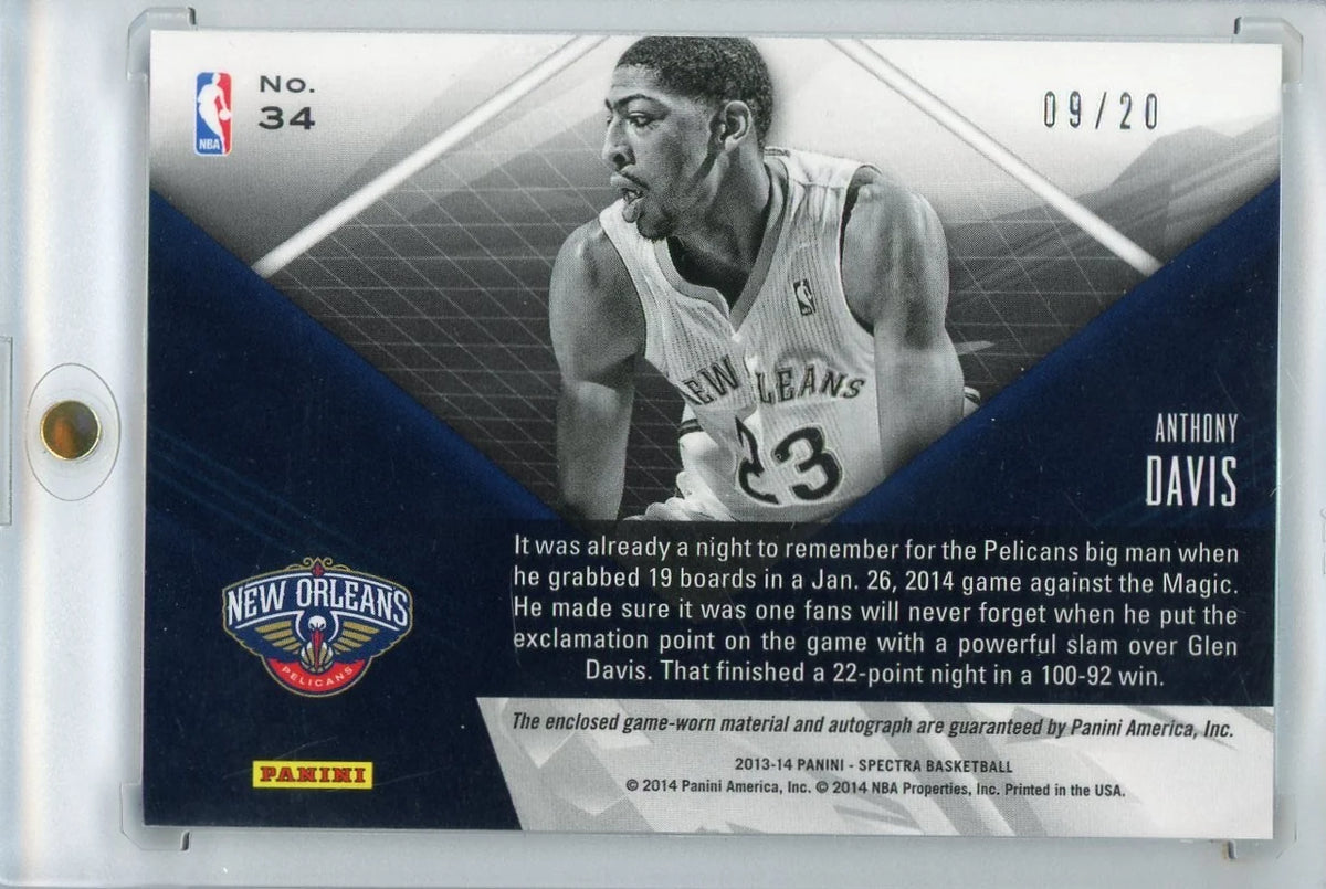 Anthony Davis 2013-14 Panini Spectra Spectacular Patch Auto #'d 09/20