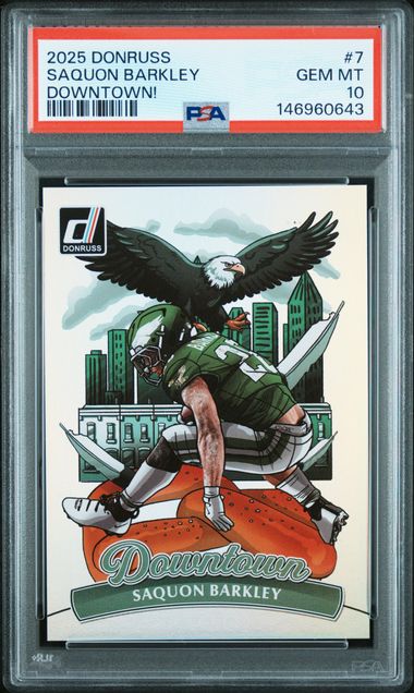 Saquon Barkley 2025 Panini Donruss Downtown PSA 10