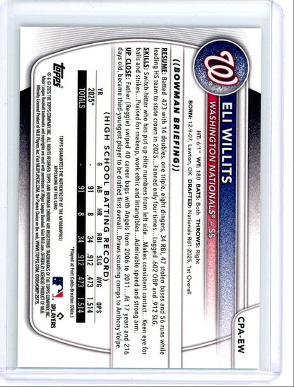 Eli Willits 2025 Bowman Draft 1st Bowman Green Lava Autograph #'d 52/99