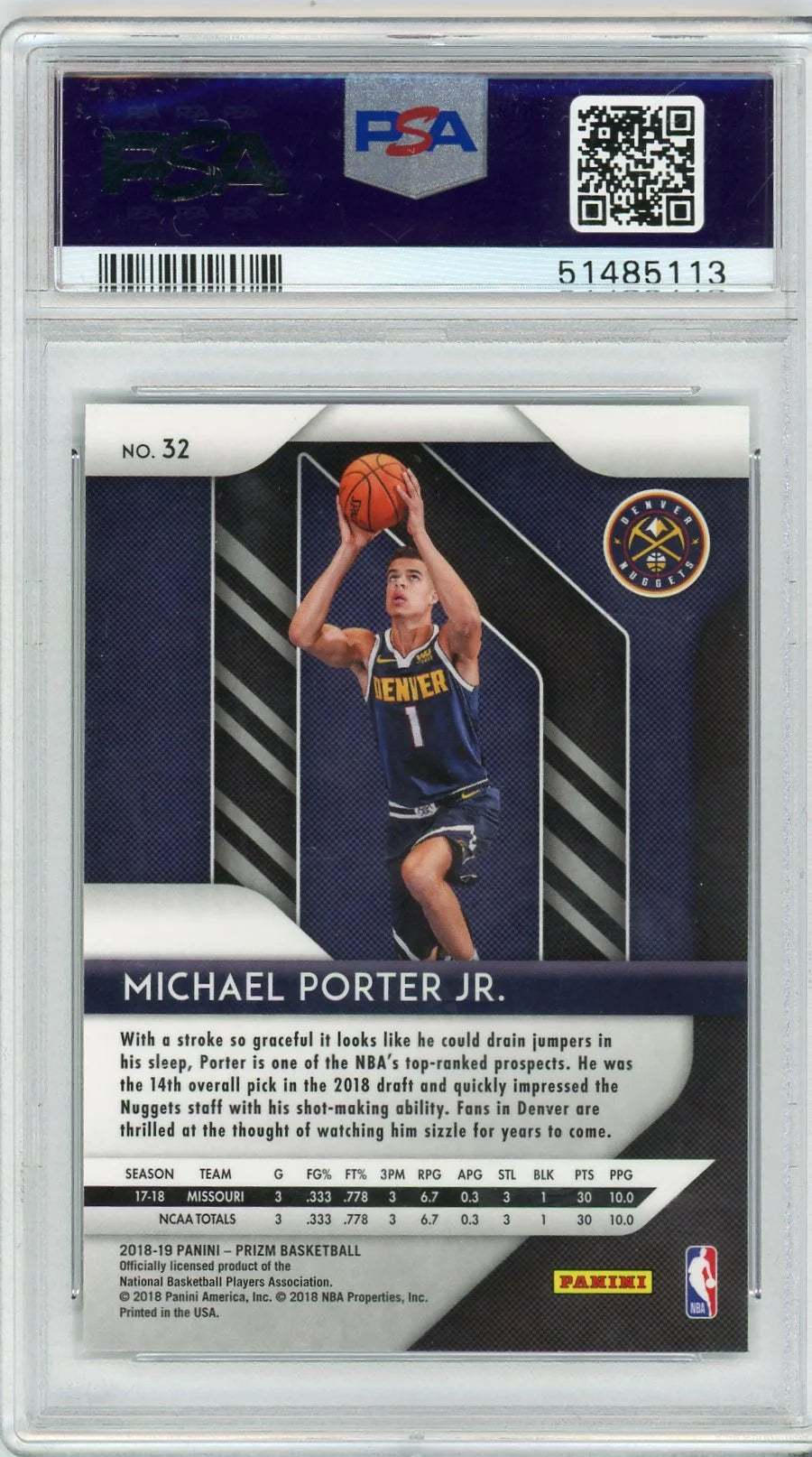 Michael Porter Jr. 2018 Panini Prizm Rookie Card PSA 10