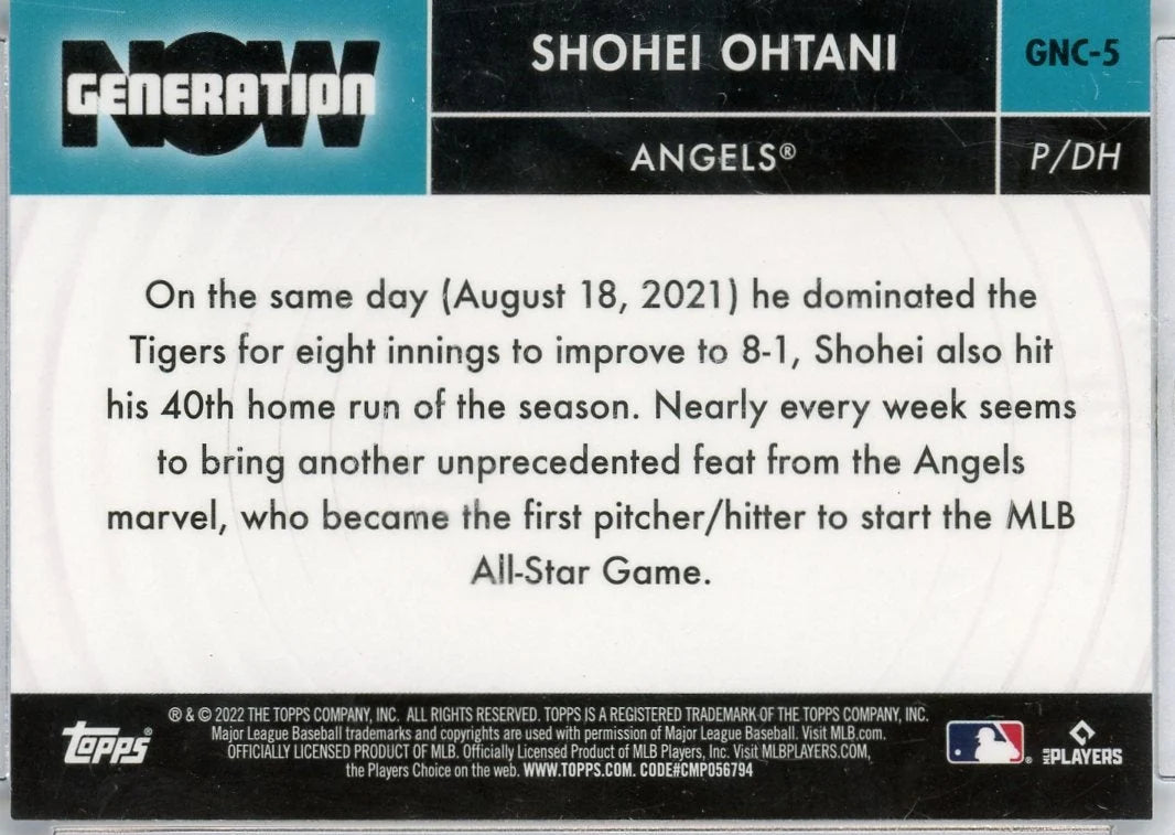 Shohei Ohtani 2022 Topps Chrome Generation Now insert #GNC-5