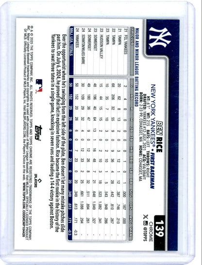 Ben Rice 2025 Topps Chrome Gold Raywave ref. rookie card #'d 42/50