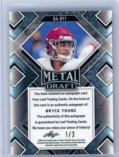 Bryce Young 2022 Leaf Metal Draft Auto Crystal Red #'d 1/3