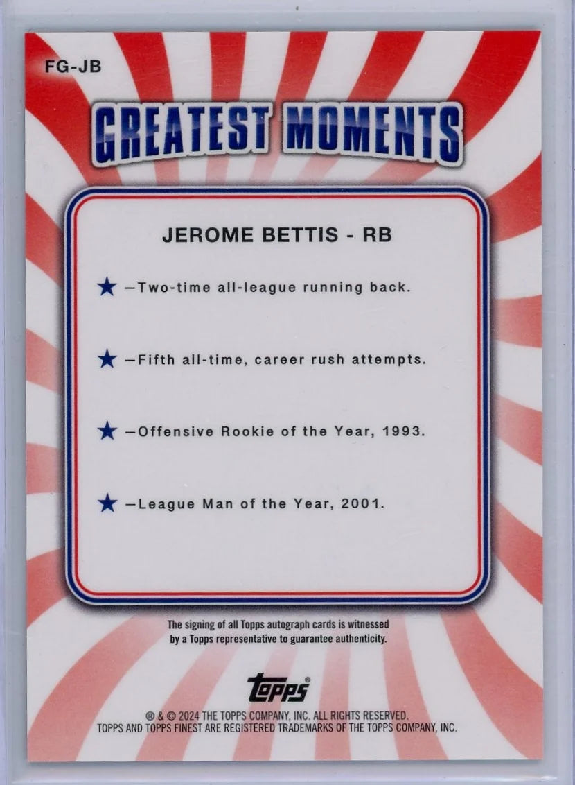 Jerome Bettis 2024 Topps Finest Finest Greats Black Refractor #'d 05/25