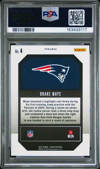 Drake Maye 2024 Donruss Prizm Emergent Green Ice Prizm RC PSA 10