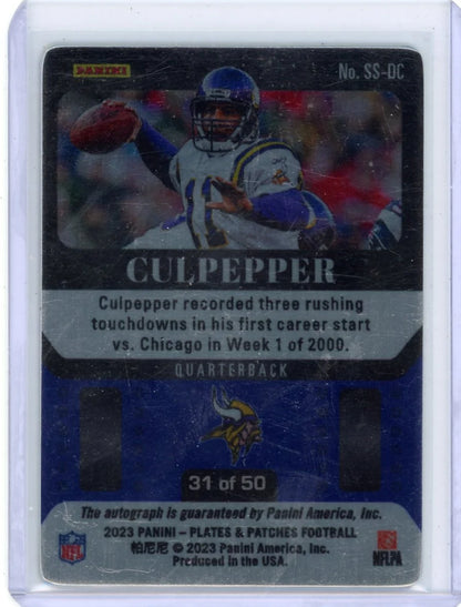Daunte Culpepper 2023 Panini Plates & Patches Steel Signatures Auto #'d 31/50