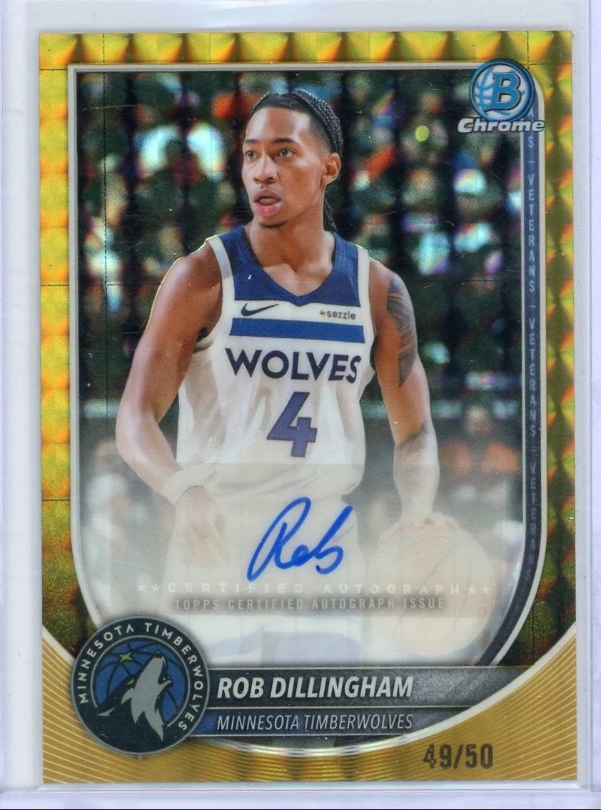 Rob Dillingham 2025-26 Bowman Basketball Gold Geometric Autograph #'d 49/50