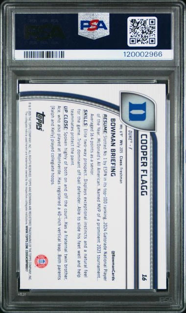 Cooper Flagg 2024 1st Bowman Chrome U Black Wave Refractor PSA 9