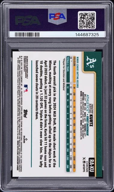 Nick Kurtz 2025 Topps Chrome Logofractor autograph gold ref. rc #'d 22/50 PSA 10 AUTO 10