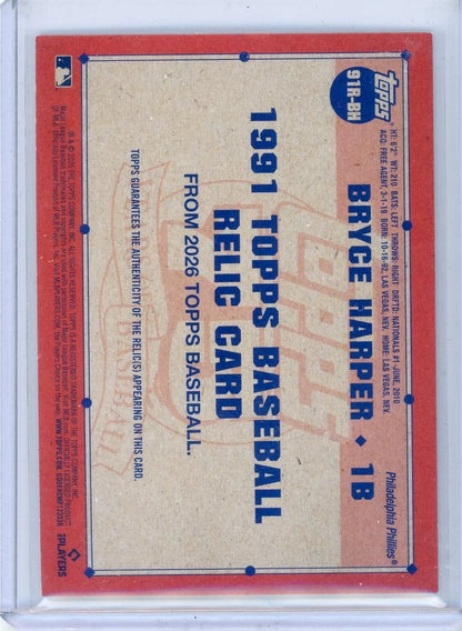 Bryce Harper 2026 Topps '91 game-used bat relic