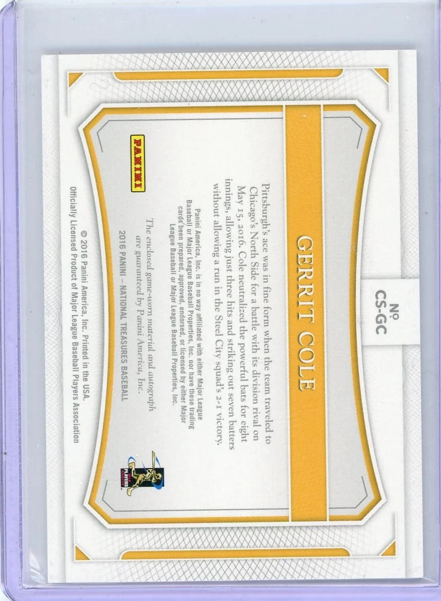 Gerrit Cole 2016 Panini National Treasures Colossal Patch Autograph #'d 20/25