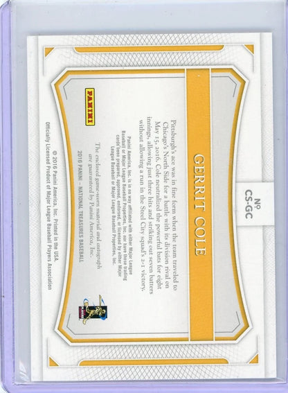 Gerrit Cole 2016 Panini National Treasures Colossal Patch Autograph #'d 20/25