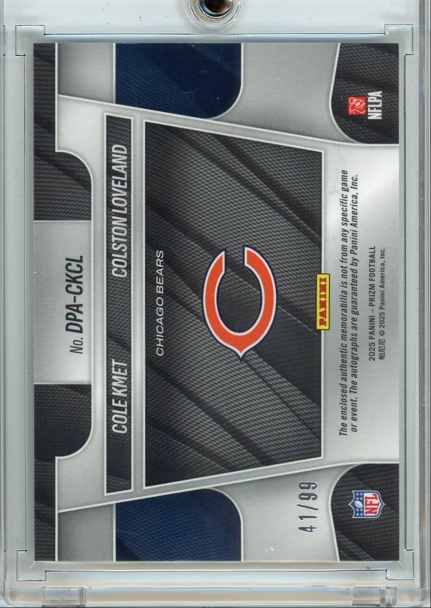 Colston Loveland/Cole Kmet 2025 Panini Prizm Dual Patch Auto #'d 41/99