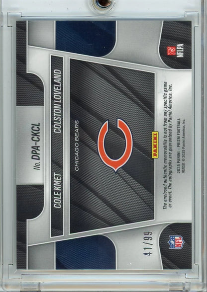 Colston Loveland/Cole Kmet 2025 Panini Prizm Dual Patch Auto #'d 41/99