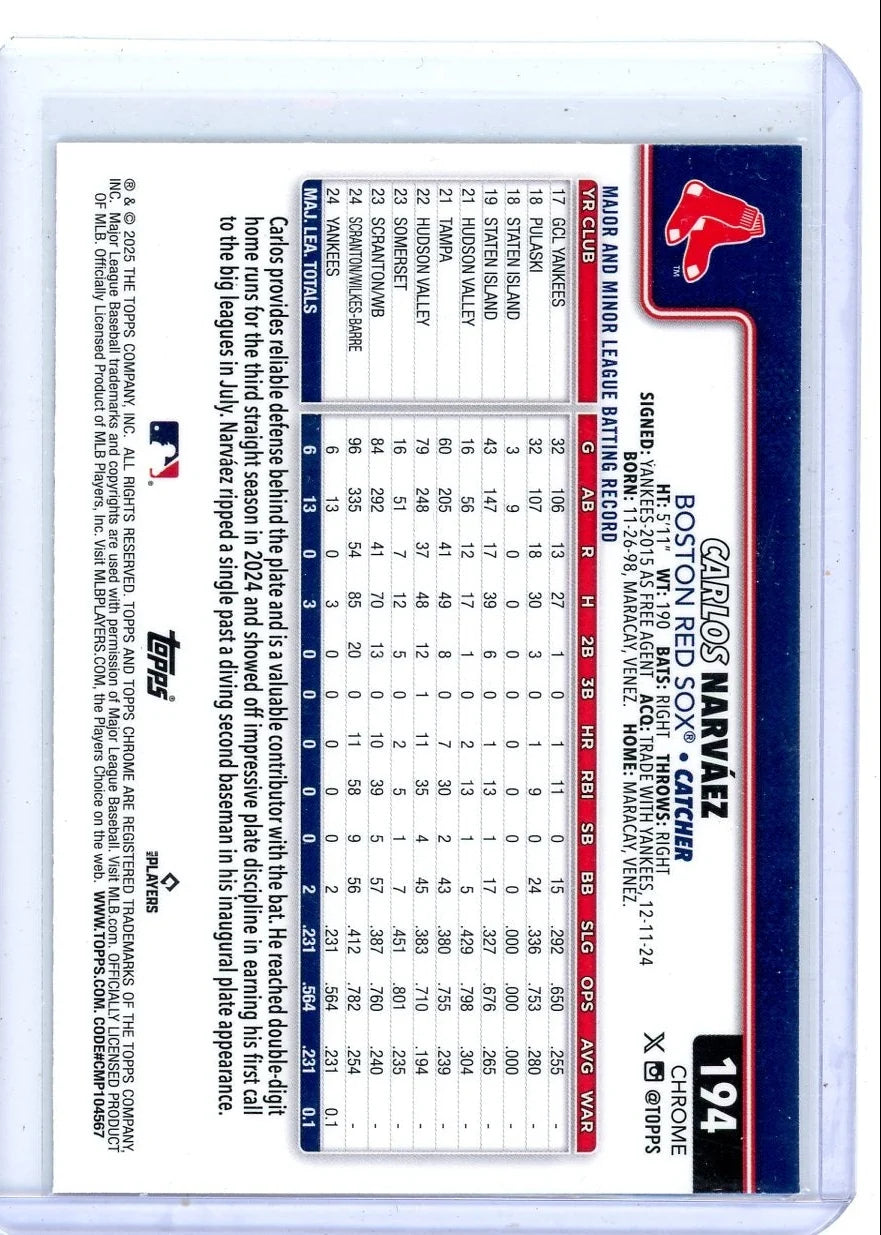 Carlos Narvaez 2025 Topps Chrome Lightboard rookie card