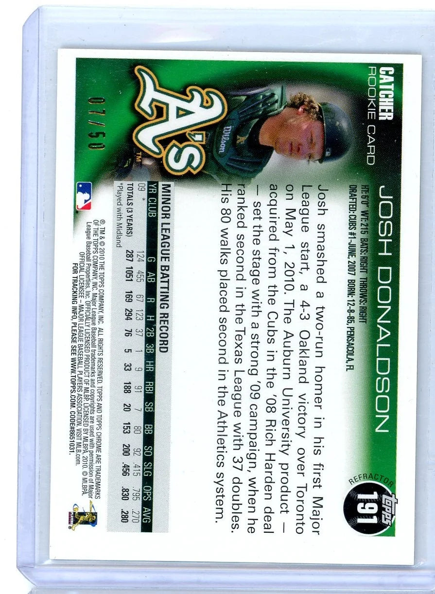 Josh Donaldson 2010 Topps Chrome rookie card autograph gold ref. #'d 07/50