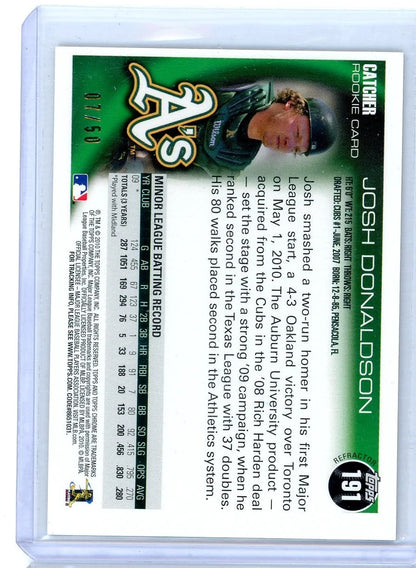 Josh Donaldson 2010 Topps Chrome rookie card autograph gold ref. #'d 07/50