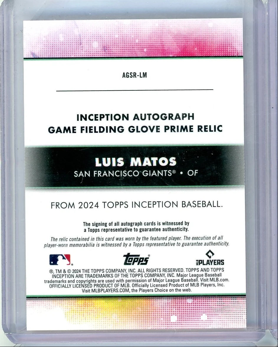 Luis Matos 2024 Topps Inception Game Field Glove Relic Autograph #'d 1/1