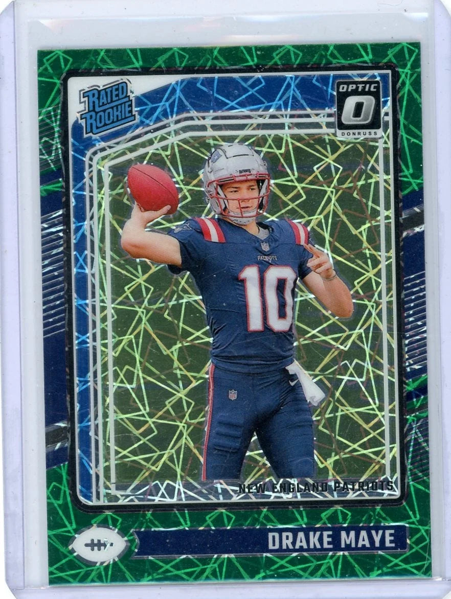 Drake Maye 2025 Panini Donruss Optic Green Lazer rookie card