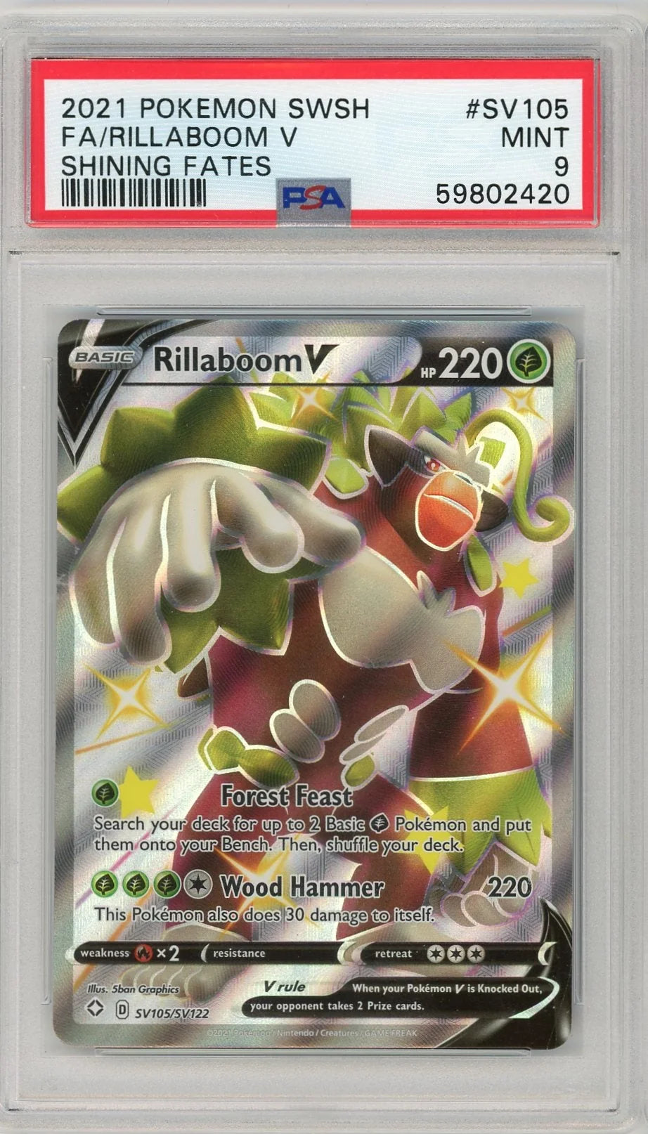 Rillaboom V 2021 Pokemon Shining Fates #SV105/SV122 PSA 9