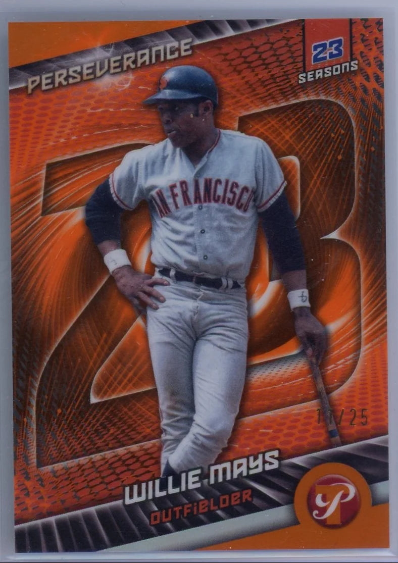 Willie Mays 2025 Topps Prestine Perseverance Orange #'d 11/25