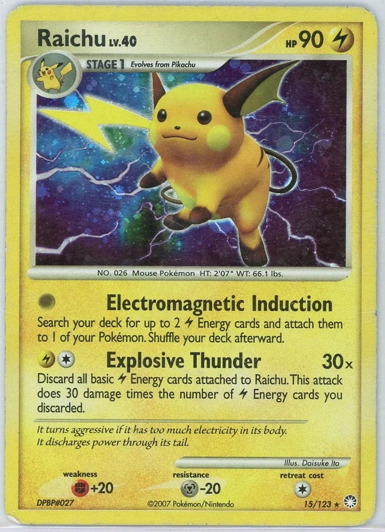 Raichu Pokémon Mysterious Treasures Holo Rare (MP) #15/123