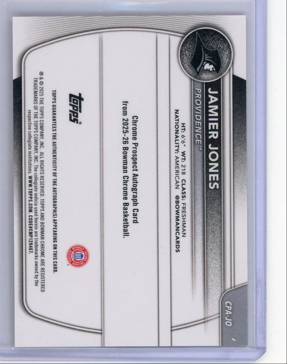 Jamier Jones 2025 1st Bowman Chrome Orange Refractor Autograph #'d 18/25