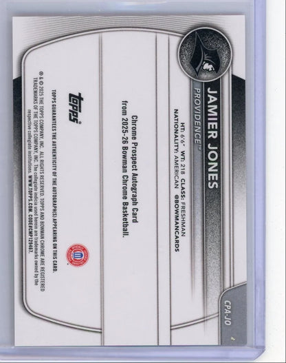 Jamier Jones 2025 1st Bowman Chrome Orange Refractor Autograph #'d 18/25