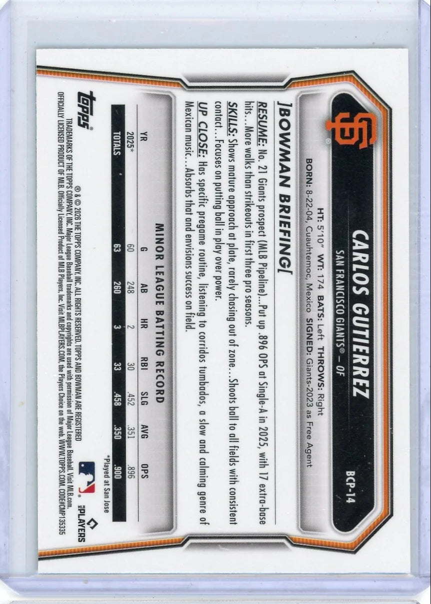 Carlos Gutierrez 2026 1st Bowman Chrome Packfractor #'d 32/89