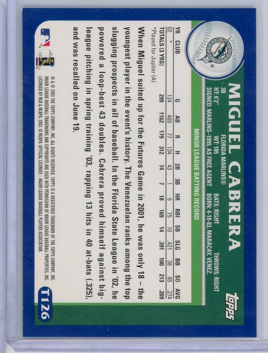 Miguel Cabrera 2003 Topps Prospect #T126