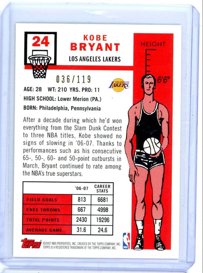 Kobe Bryant 2007 Topps 50th Anniversary 1st Edition #'d 036/119