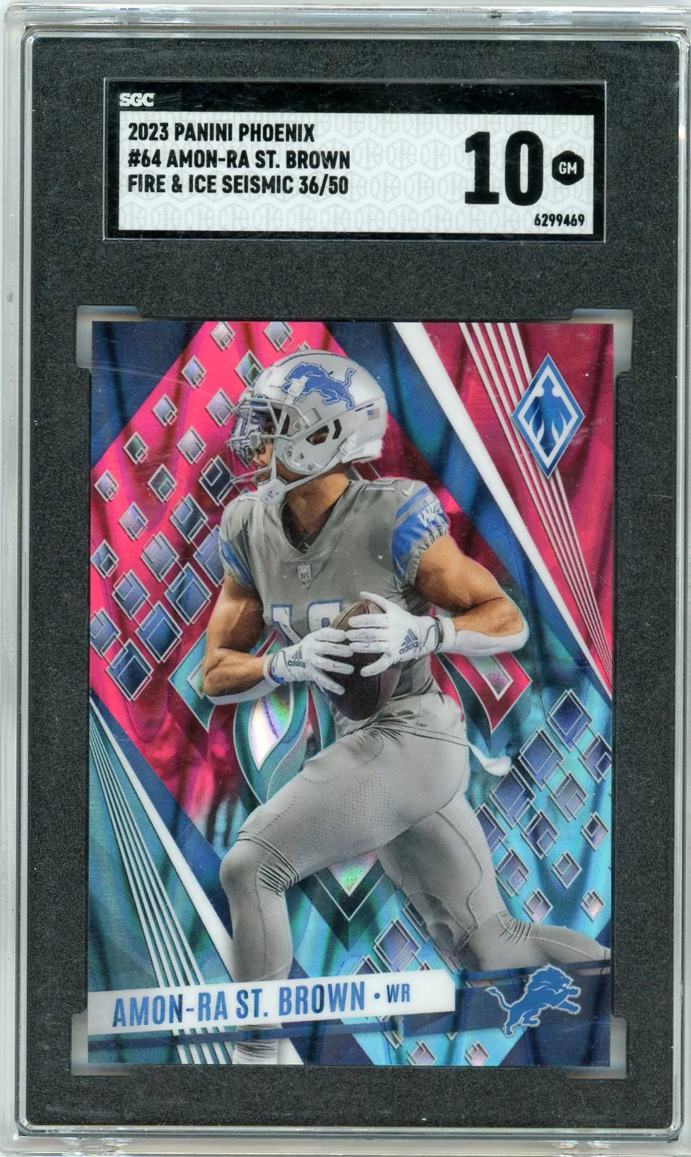 Amon-Ra St. Brown 2023 Panini Phoenix Fire and Ice Seismic #'d 36/50 SGC 10