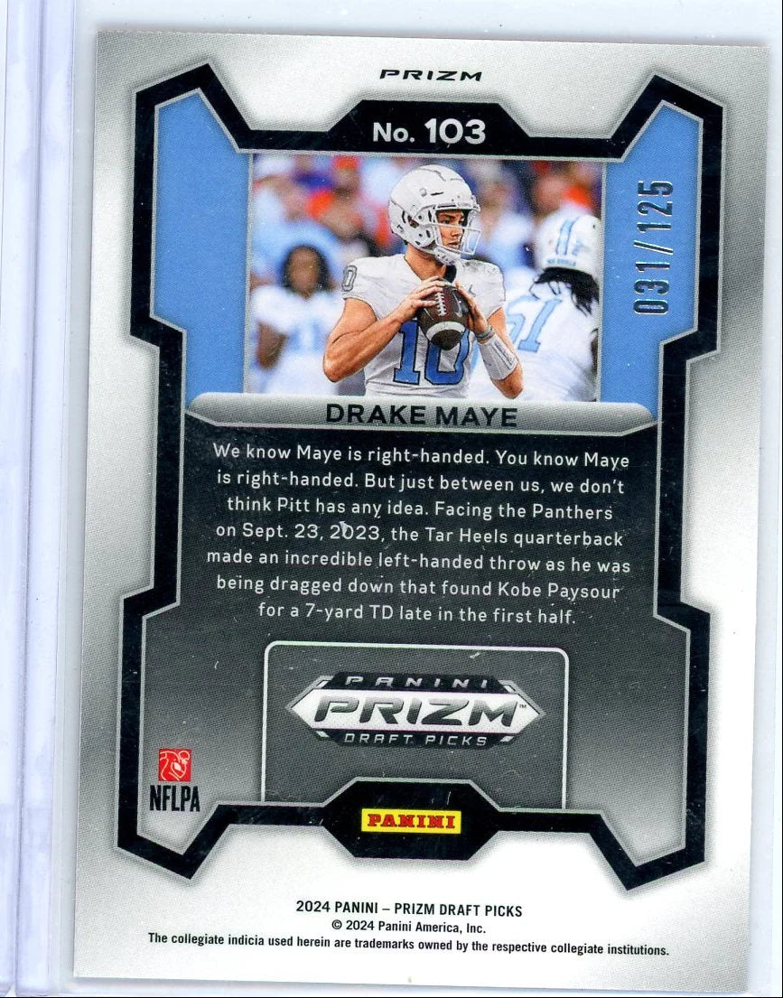 Drake Maye 2024 Panini Prizm Draft Picks red finite prizm rookie card #'d 031/125