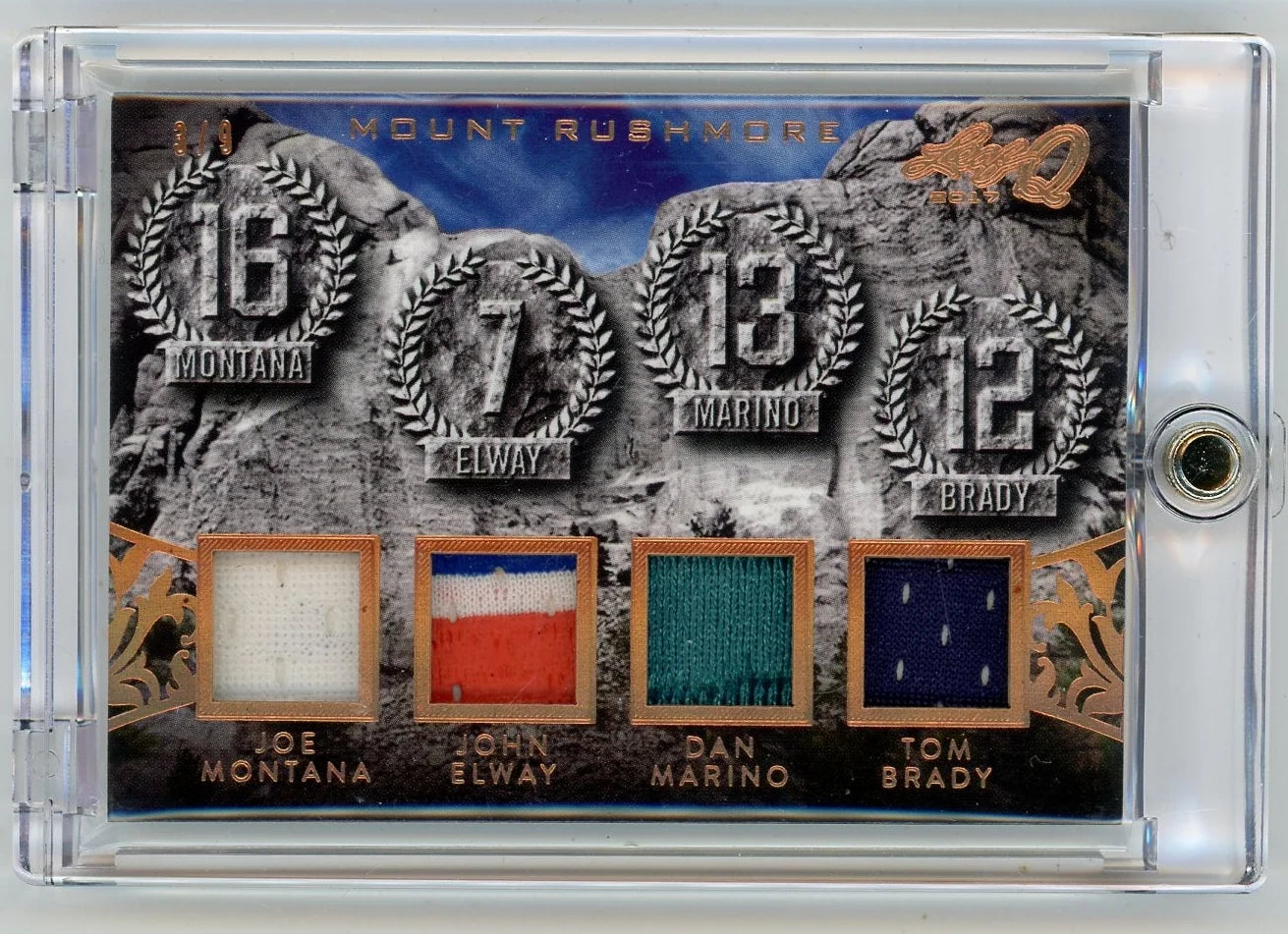 Joe Montana/John Elway/Dan Marino/Tom Brady 2017 Leaf Q Mount Rushmore #'d 3/9