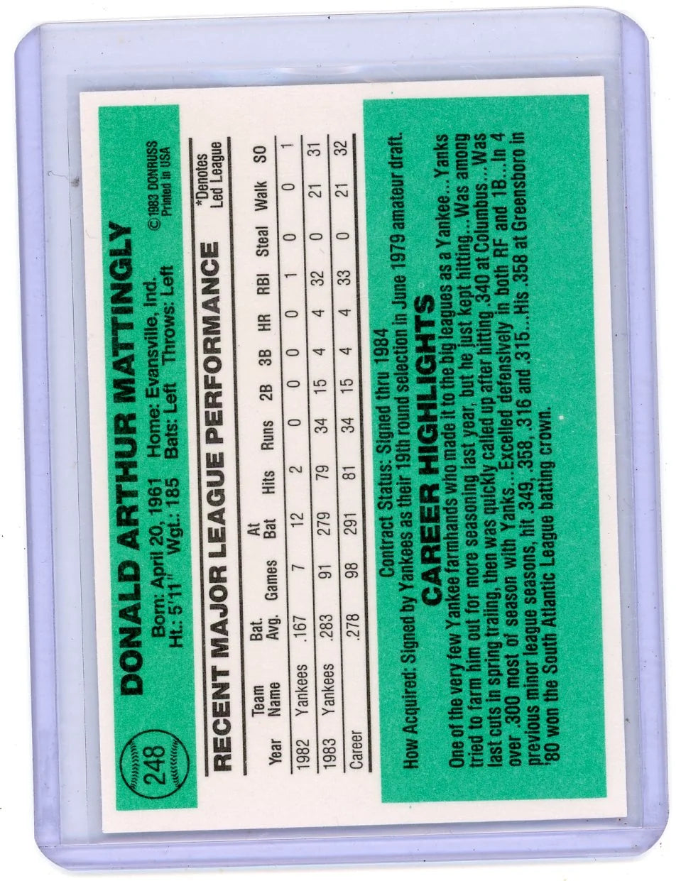 Don Mattingly 1984 Donruss #248